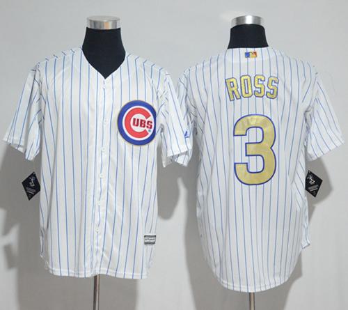 Cubs #3 David Ross White(Blue Strip) Gold Program Cool Base Stitched MLB Jersey